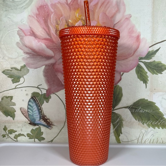 New Srarbucks 202 Fall Pearl Orange Bling Studded Venti Tumbler - Picture 2 of 4
